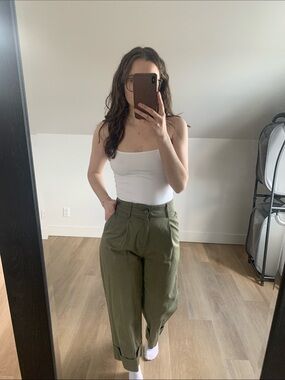 High-Rise Olive Green Wide-Leg Women’s Pants